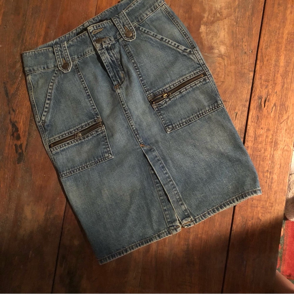 Vintage Billie Blues denim pencil skirt with cargo style pockets and slit